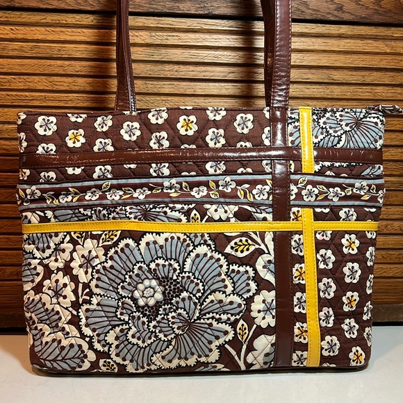 Vera Bradley quilted fabric tote, shoulder bag, patent leather trim. Like new. - Picture 1 of 17